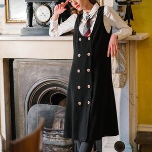 MISS PATINA Catherine double breasted black sleeveless MIDI DRESS in UK Size 12